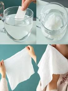 10pcs/set Fiber Face Towel, Portable Disposable Compressed Facial Cleaning Cloth For Travel - White - View 7