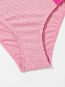 SHEIN Teen Girls Color Block Ring Linked Bikini Set Summer Beach - Pink - View 4