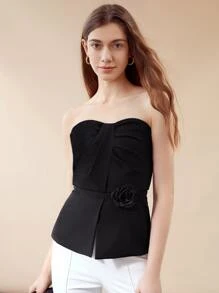 MOTF PREMIUM BELTED 3D FLOWER ROSETTE TUBE TOP - Black - View 9