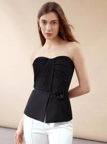 MOTF PREMIUM BELTED 3D FLOWER ROSETTE TUBE TOP - Black - View 4