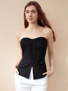 MOTF PREMIUM BELTED 3D FLOWER ROSETTE TUBE TOP - Black - View 5