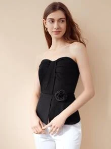 MOTF PREMIUM BELTED 3D FLOWER ROSETTE TUBE TOP - Black - View 6