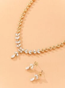 3pcs/set Rhinestone Leaf Decor Jewelry Set - Yellow Gold - View 3