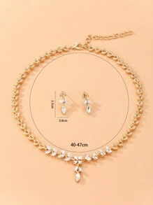 3pcs/set Rhinestone Leaf Decor Jewelry Set - Yellow Gold - View 5