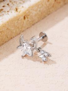 1pc Cubic Zirconia Star Decor Drop Earring - Silver - View 1
