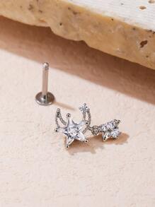 1pc Cubic Zirconia Star Decor Drop Earring - Silver - View 2
