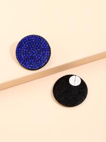 水鑽裝飾圓形耳釘 - 寶藍色 - 查看 2