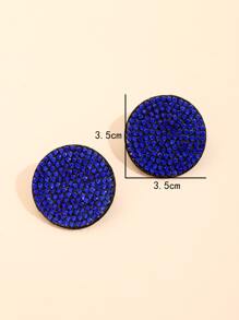 水鑽裝飾圓形耳釘 - 寶藍色 - 查看 3