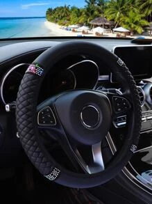 1 PC Chần Gòn Chi Tiết Kim Cương Giả Trang Trí Bọc Vô Lăng Ô Tô - màu đen - Xem 1