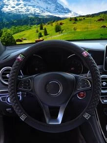 1 PC Chần Gòn Chi Tiết Kim Cương Giả Trang Trí Bọc Vô Lăng Ô Tô - màu đen - Xem 2