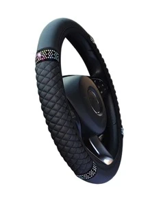 1 PC Chần Gòn Chi Tiết Kim Cương Giả Trang Trí Bọc Vô Lăng Ô Tô - màu đen - Xem 4