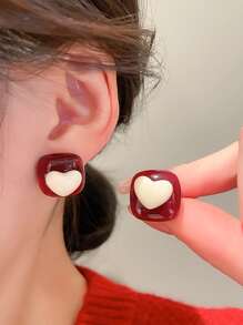 Heart Decor Stud Earrings - Multicolor - View 1