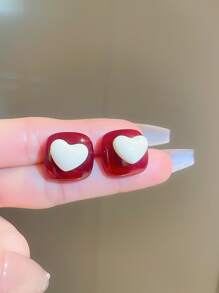 Heart Decor Stud Earrings - Multicolor - View 2
