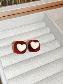 Heart Decor Stud Earrings - Multicolor - View 3