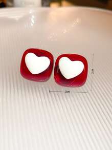 Heart Decor Stud Earrings - Multicolor - View 4