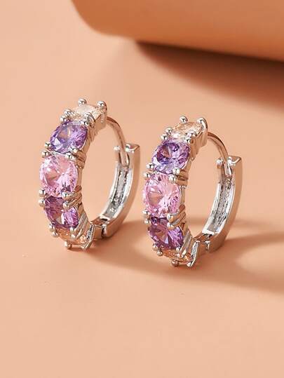Cubic Zirconia Decor Hoop Earrings