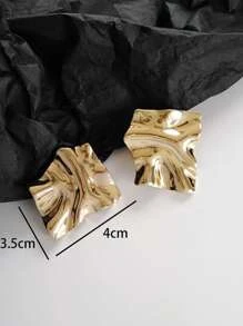 Textured Metal Stud Earrings - Yellow Gold - View 4