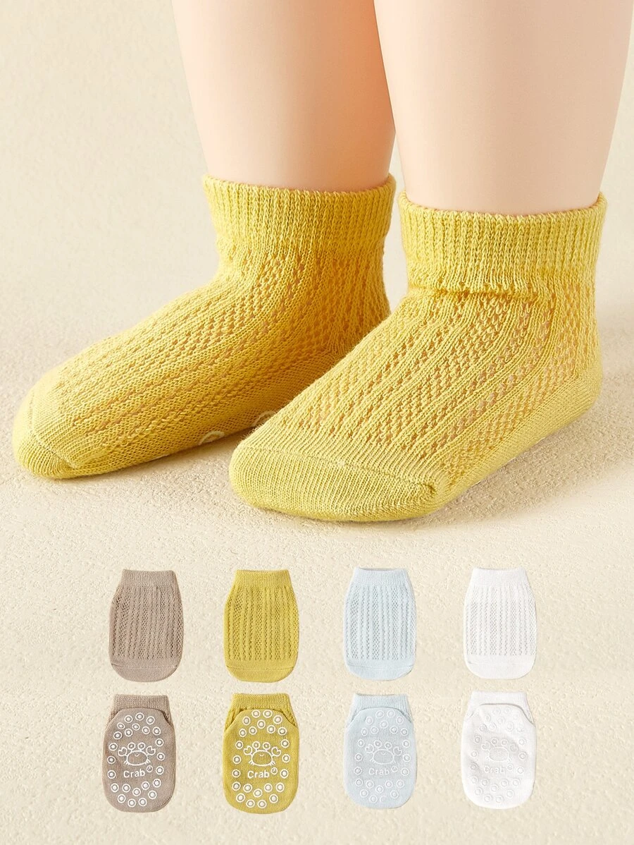 4pairs Baby Solid Crew Socks - Multicolor - View 1