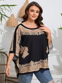 Mulvari Plus Paisley Print Batwing Sleeve Blouse