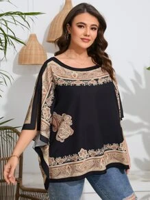 Mulvari Plus Paisley Print Batwing Sleeve Blouse