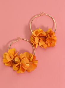 花朵裝飾圓耳環 - 橘色 - 查看 3