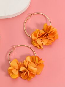 花朵裝飾圓耳環 - 橘色 - 查看 4