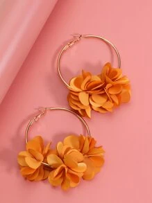 花朵裝飾圓耳環 - 橘色 - 查看 5