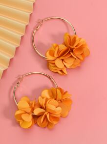 花朵裝飾圓耳環 - 橘色 - 查看 6