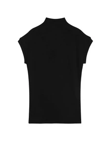 Camiseta delgada unicolor de cuello alto - Negro - Ver 2