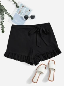 SHEIN VCAY Shorts con cinturón bajo con fruncido