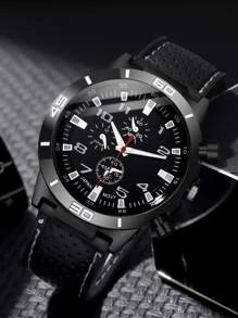 2入组時尚商務休閒男士圓形黑帶石英手錶和鍊式手鍊套裝