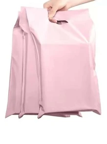5入組防水粉色禮品包裝袋（335mm*255mm）,帶手把和自黏航運郵袋,可用於學校、辦公室、和運輸 - 淺粉色 - 查看 1
