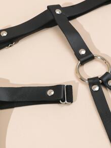 2pcs Ring Linked Garter Belt - Black - View 2