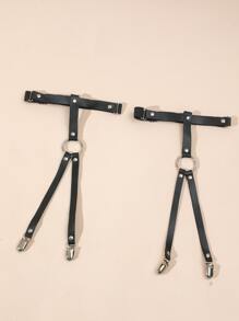 2pcs Ring Linked Garter Belt - Black - View 4