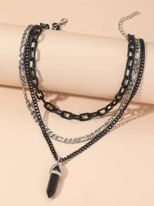 1 collar con colgante de serpiente de piedra de cadena de Metal negro multicapa adecuado para el uso diario de las mujeres - Negro - Ver 1