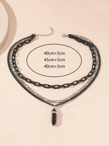 1 collar con colgante de serpiente de piedra de cadena de Metal negro multicapa adecuado para el uso diario de las mujeres - Negro - Ver 3