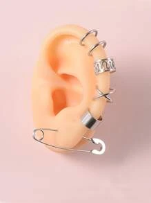 Bộ 5 khuyên tai thiết kế ghim - Bạc - Xem 1