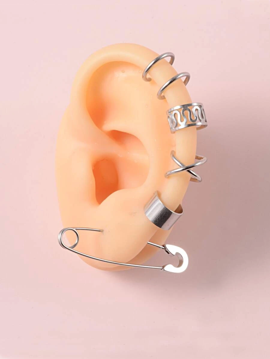 Bộ 5 khuyên tai thiết kế ghim - Bạc - Xem 1