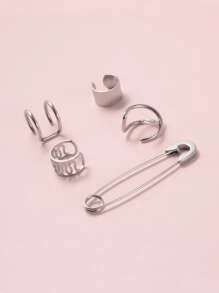 Bộ 5 khuyên tai thiết kế ghim - Bạc - Xem 2