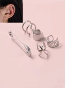 Bộ 5 khuyên tai thiết kế ghim - Bạc - Xem 3