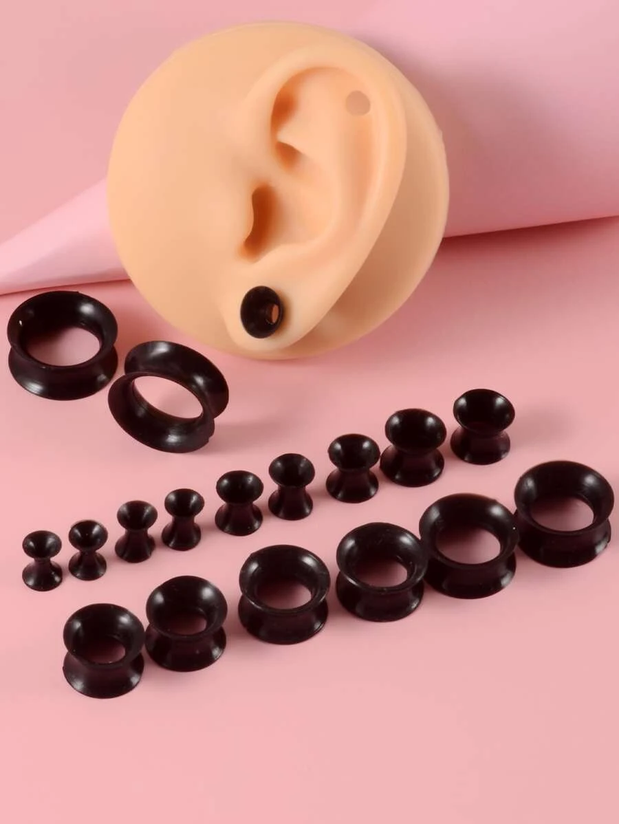 9Pairs/set Minimalist Ear Gauges Popular Piercing Body Jewelry Gift For Women & Men - Black - View 1