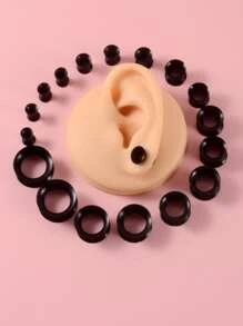 9Pairs/set Minimalist Ear Gauges Popular Piercing Body Jewelry Gift For Women & Men - Black - View 2