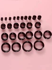 9Pairs/set Minimalist Ear Gauges Popular Piercing Body Jewelry Gift For Women & Men - Black - View 3