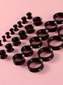 9Pairs/set Minimalist Ear Gauges Popular Piercing Body Jewelry Gift For Women & Men - Black - View 4