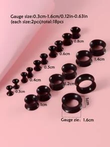 9Pairs/set Minimalist Ear Gauges Popular Piercing Body Jewelry Gift For Women & Men - Black - View 5