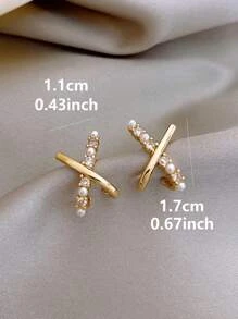 Faux Pearl Decor Stud Earrings - Multicolor - View 4