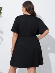 SHEIN LUNE Plus Tie Front Butterfly Sleeve Dress - Black - View 2
