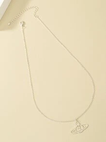Heart Decor Planet Charm Necklace - Silver - View 3