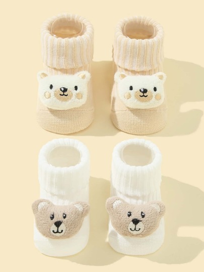 Baby 2 Paar Socken mit Bär Dekor