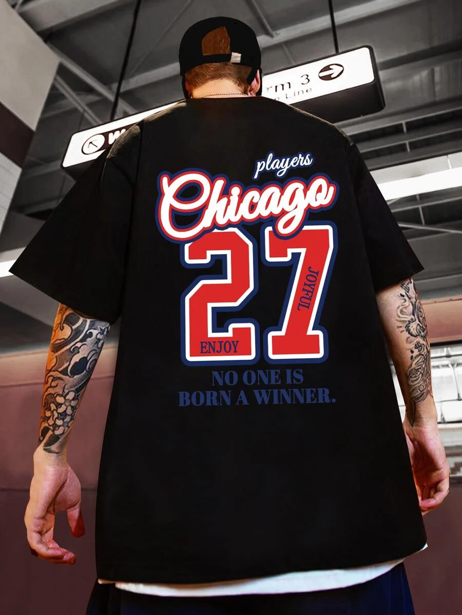 Manfinity Nam Đồ họa Chữ cái Thả vai Áo thun Oversize - màu đen - Xem 1